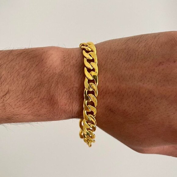 gold Cuban link heavy luxury chain bracelet - Picture 1 of 7